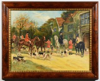 Appraisal: English Oil on Canvas Hunting Scene Large Oil On Canvas