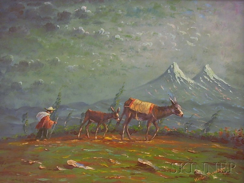 Appraisal: Hector Moncayo Ecuadorian - Andean Scene with Burros Signed Hector