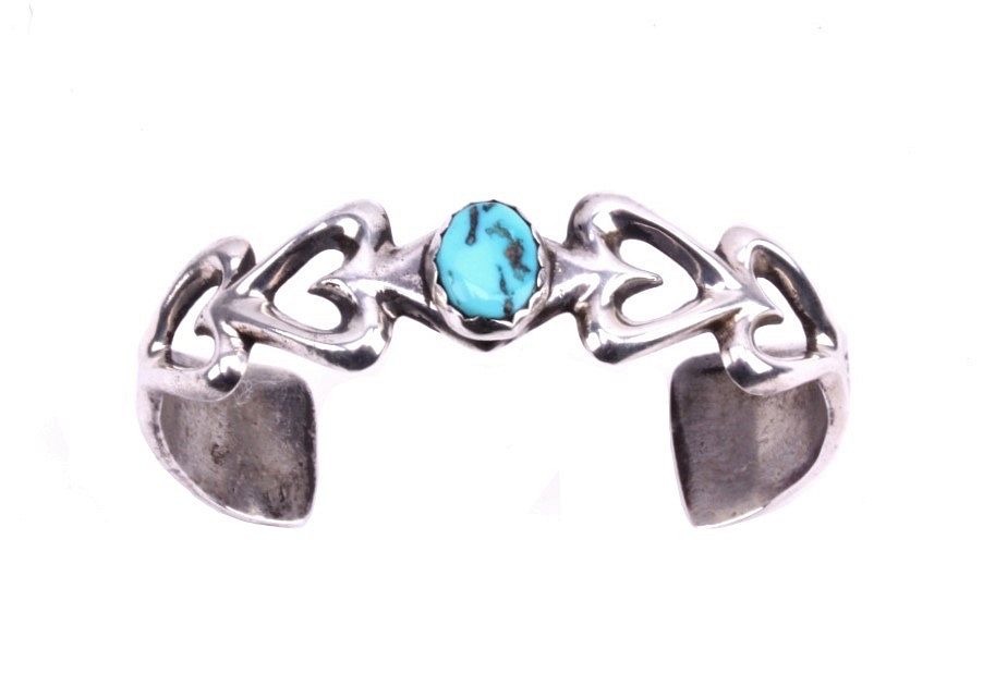 Appraisal: Navajo Sand Cast Silver Heart Turquoise Bracelet For your consideration