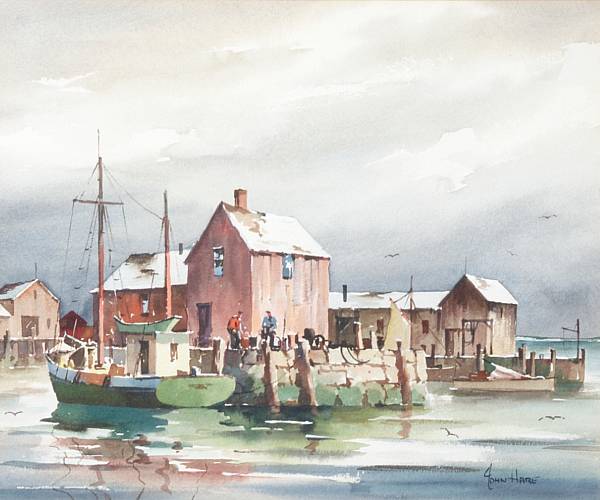 Appraisal: John Knowles Hare American - Fishing Village signed 'John Hare'