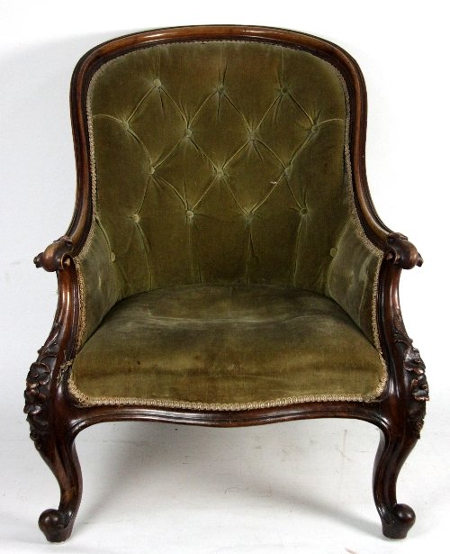 Appraisal: A Victorian button upholstered armchair circa with walnut hoop back