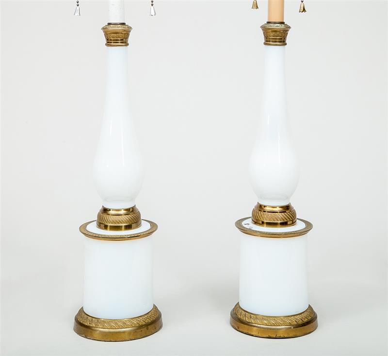 Appraisal: Pair of Charles X Style Gilt-Metal-Mounted Opaline Glass Candlesticks Mounted