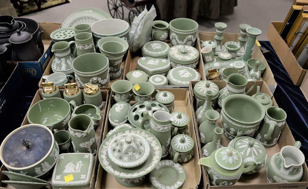 Appraisal: Six Tray Lots of Moss Green Wedgwood Jasperware to include