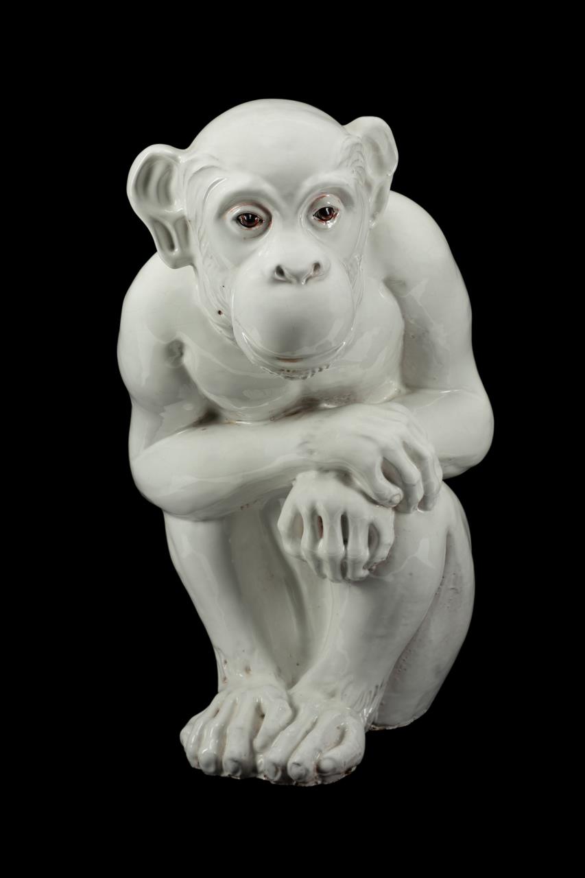 Appraisal: LIFE-SIZE WHITE GLAZE MAJOLICA MONKEY FIGURE Italian life-size white glaze