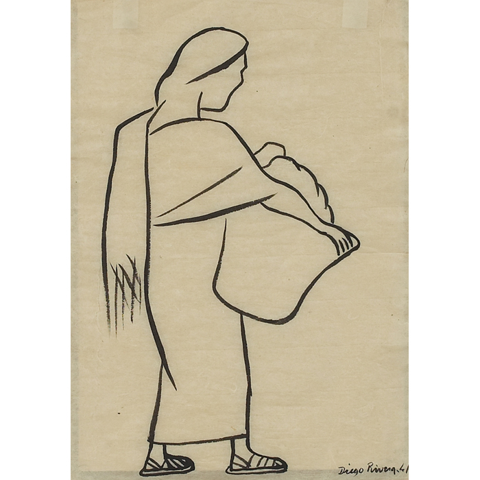 Appraisal: Diego Rivera Mexican - ''Woman with Basket '' ink on