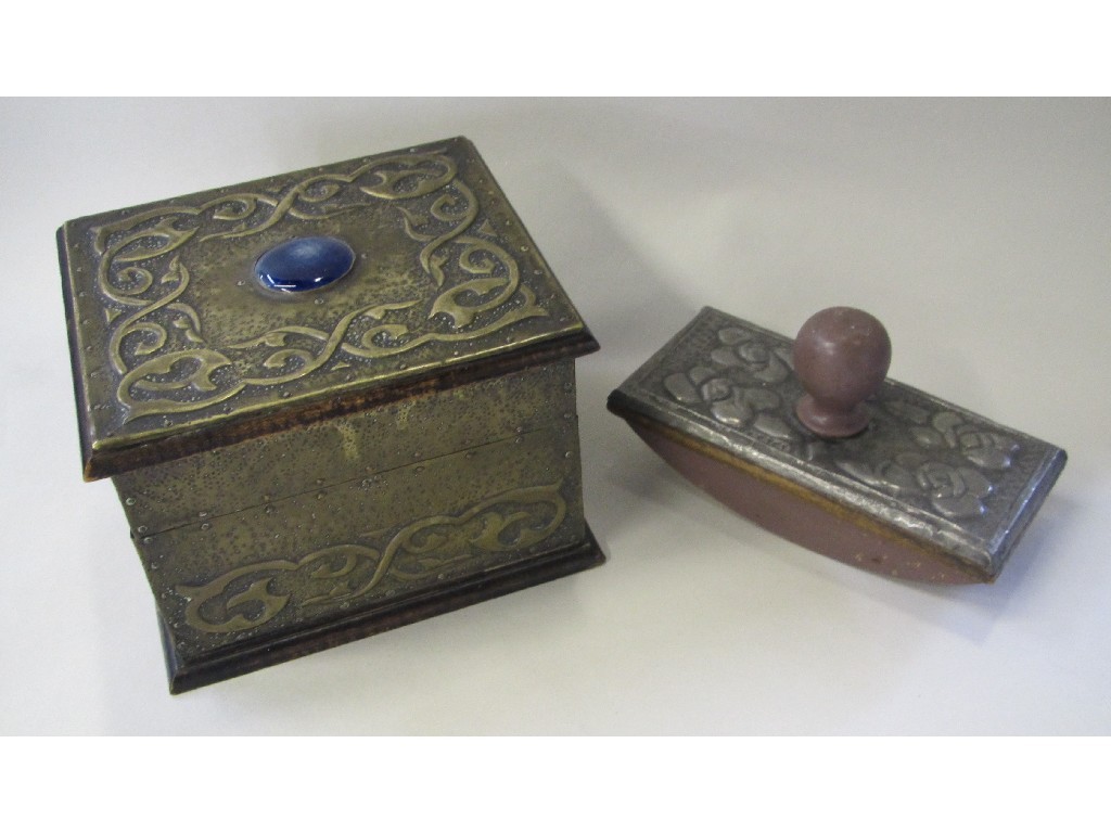 Appraisal: Arts and Crafts brass covered box with Ruskin roundel and