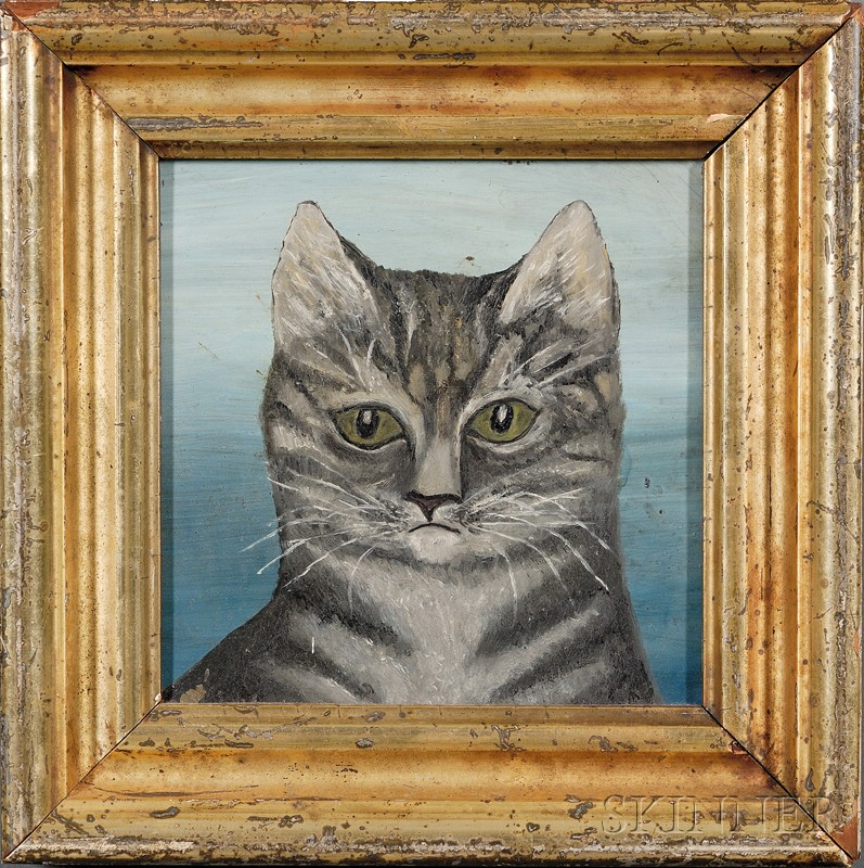 Appraisal: American School th Century Portrait of a Gray Tiger Cat