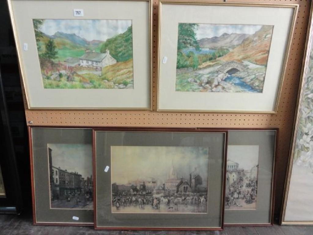 Appraisal: A pair of watercolours of mountainous lakeland scenes with cottage