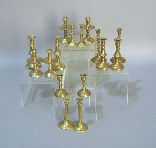 Appraisal: Eight pair of miniature brass candlesticks th c tallest -