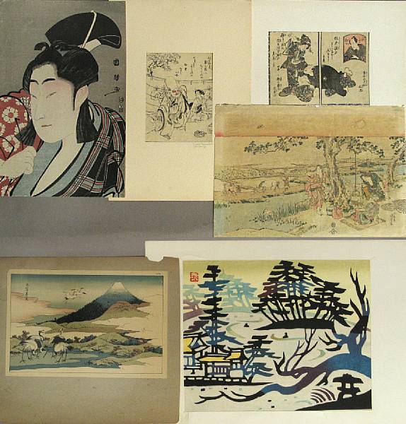 Appraisal: Various ArtistsFourteen woodblock prints Including Fuchu from the Vertical Tokaido