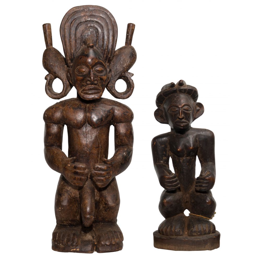 Appraisal: AFRICAN CHOKWE TRIBE CARVED WOOD FIGURESDepicting a King and Queen