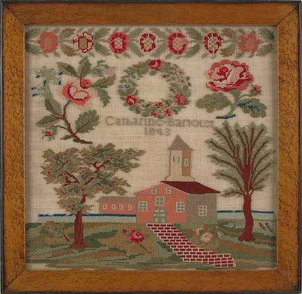 Appraisal: Berks County Pennsylvania wool needlework dated wrought by Catharine Bartolet