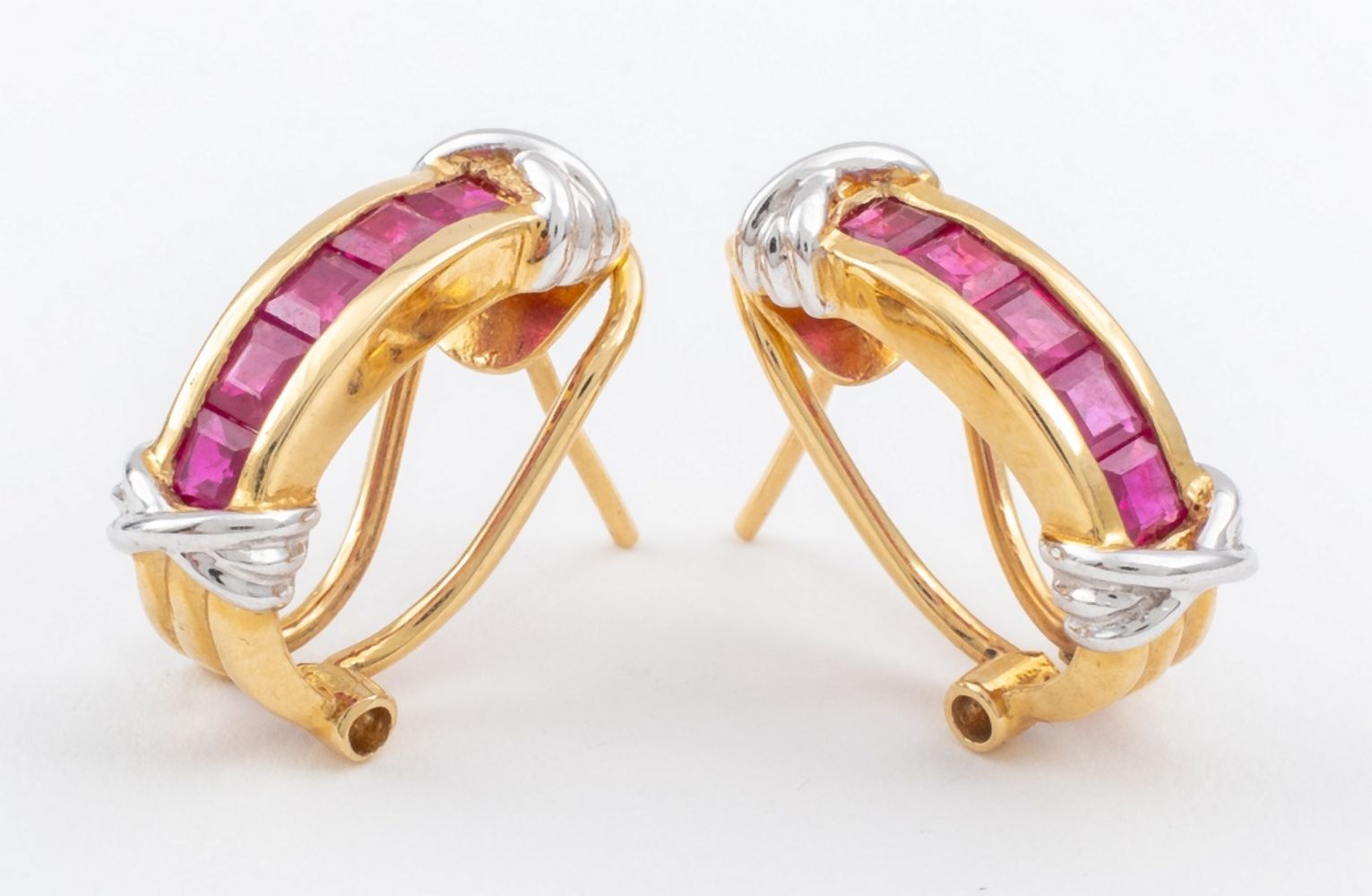 Appraisal: K YELLOW GOLD RUBY EARRINGS K yellow gold partial hoop