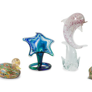 Appraisal: A Group of Four Murano Glass Objects th Century comprising