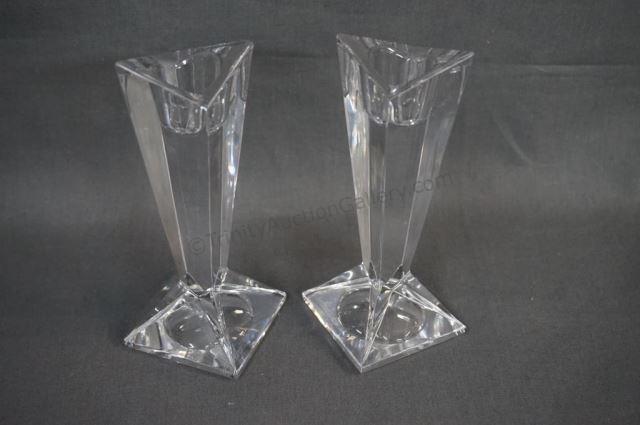 Appraisal: Elegant Modernist crystal candle holder set Etched Rosenthal Classic on