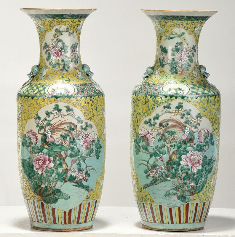 Appraisal: Large Pair Chinese Famille Verte Porcelain Vases each of baluster