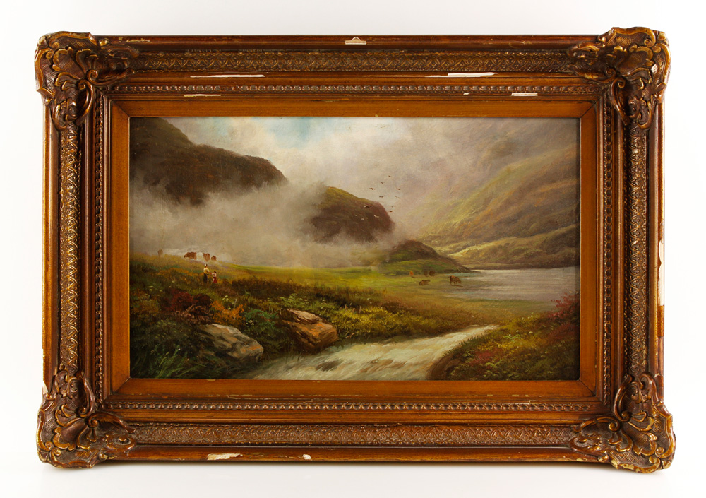 Appraisal: - Misty Highlands Scene O C Misty highlands scene oil