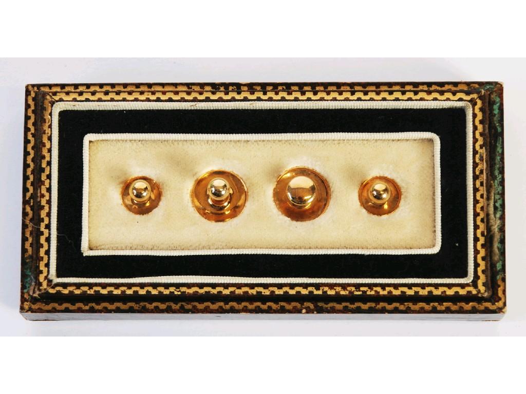 Appraisal: CASED SET OF FOUR CT GOLD DRESS STUDS approx gmsEST