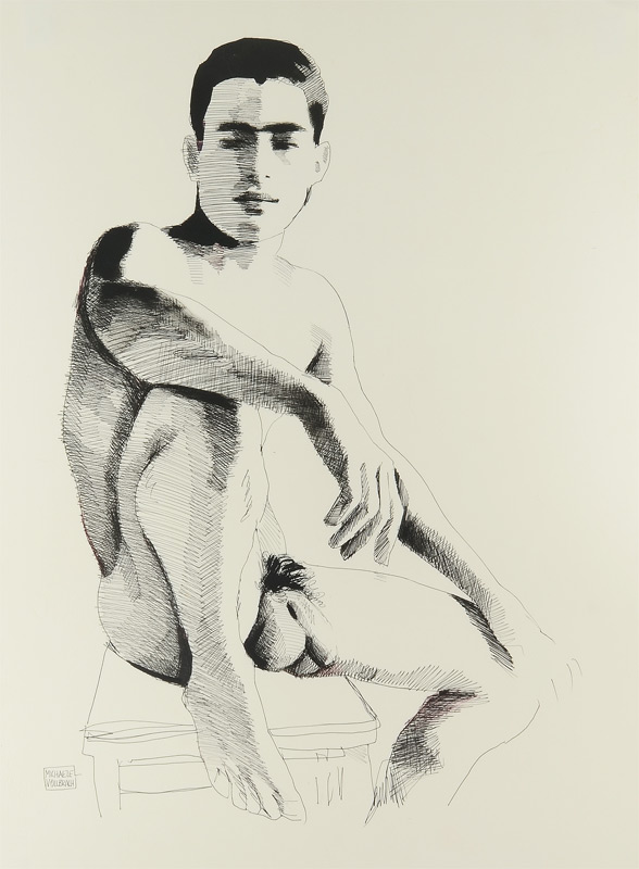 Appraisal: VOLLBRACHT Michaele American - Young Male Nude Pen Ink Drawing