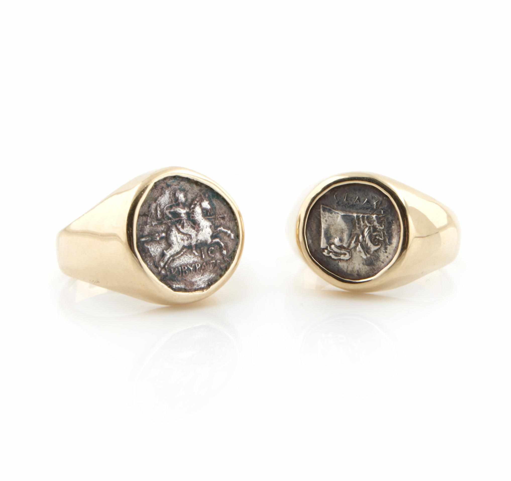 Appraisal: A collection of two Greek coin and gold rings g