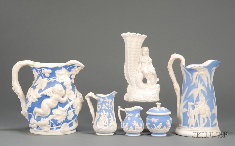 Appraisal: Six Staffordshire Parian Items England mid th century including five