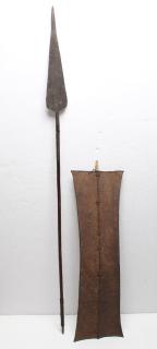 Appraisal: Vintage African Sheet Metal Spear Shield The shield an iron