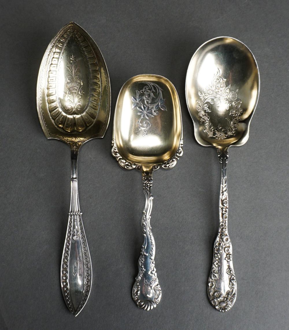 Appraisal: THREE PARTIALLY GOLD WASHED STERLING SILVER SERVING SPOONS GROSS OZTThree