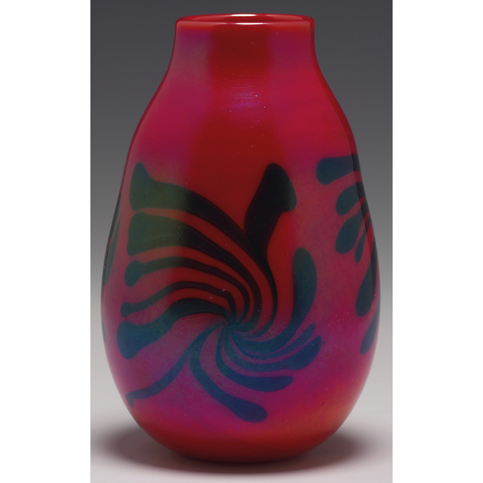 Appraisal: Charles Lotton vase rare opaque red glass with a pulled