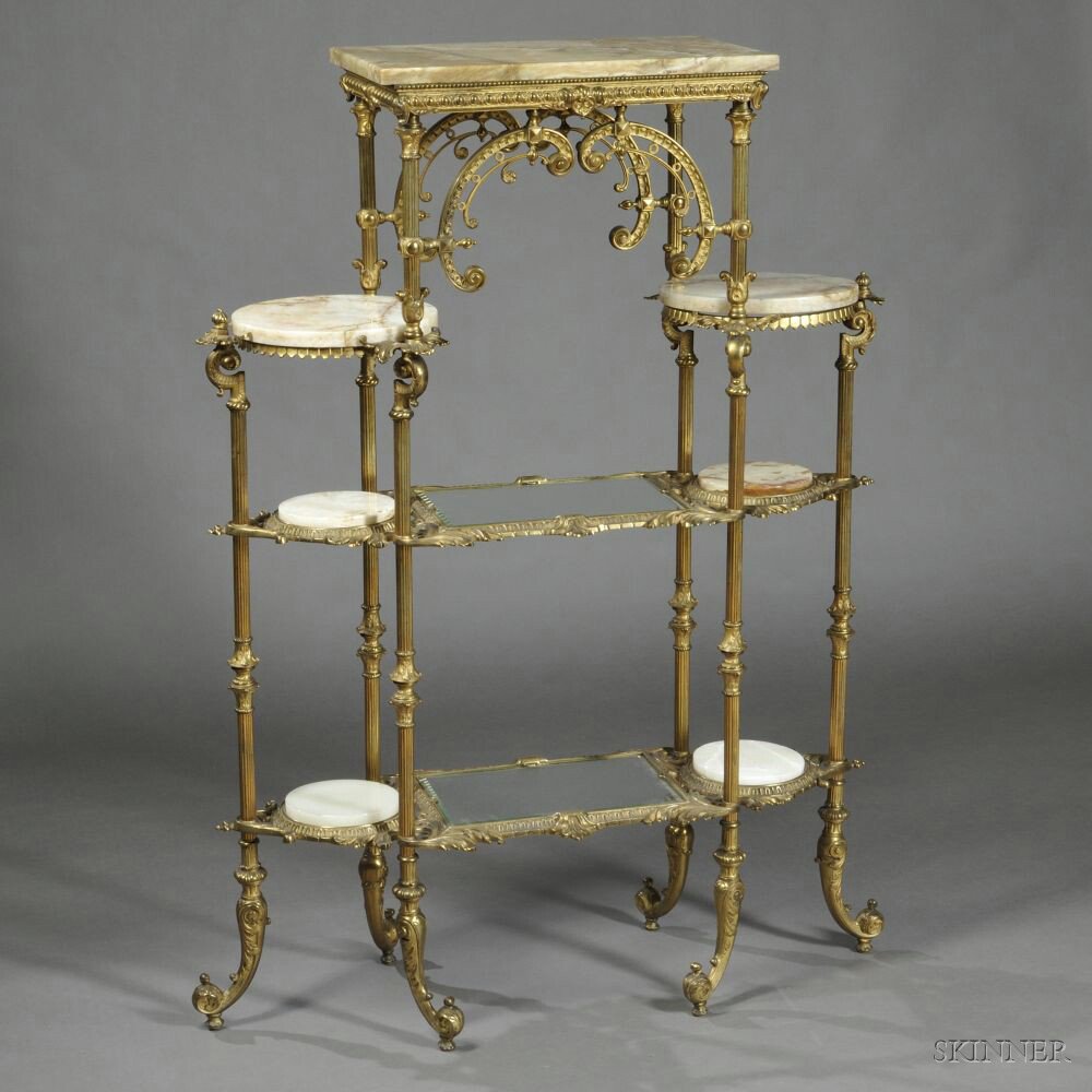 Appraisal: French Brass Onyx and Glass Etagere late th early th