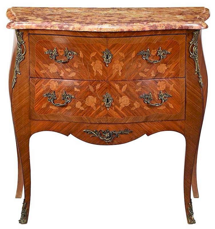 Appraisal: Louis XV Style Marble Top Marquetry Commode th century finely