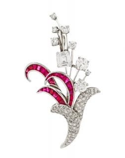 Appraisal: An Art Deco Platinum Diamond and Ruby Pendant Brooch dwts