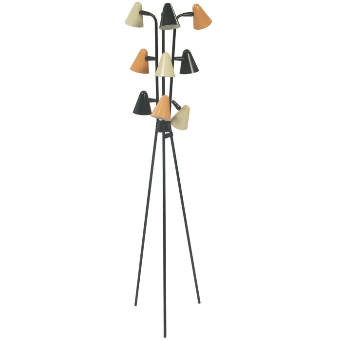 Appraisal: Lightolier floor lamp s three black metal rods support nine