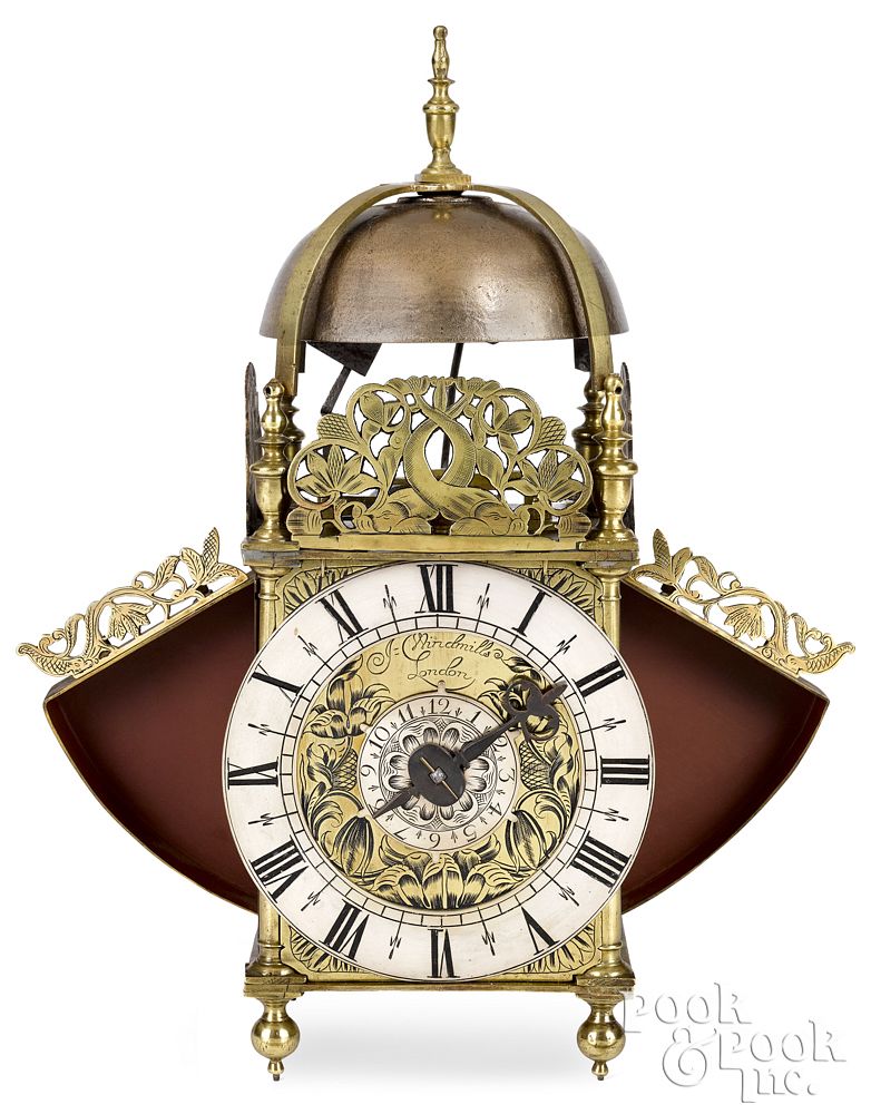 Appraisal: Rare English winged brass lantern clock Rare English winged brass