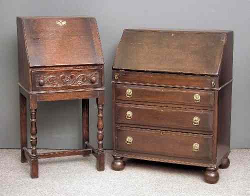 Appraisal: A small oak bureau of '' th Century'' design the