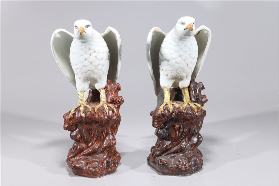 Appraisal: Pair of Chinese enameled porcelain hawk statues minor wear some