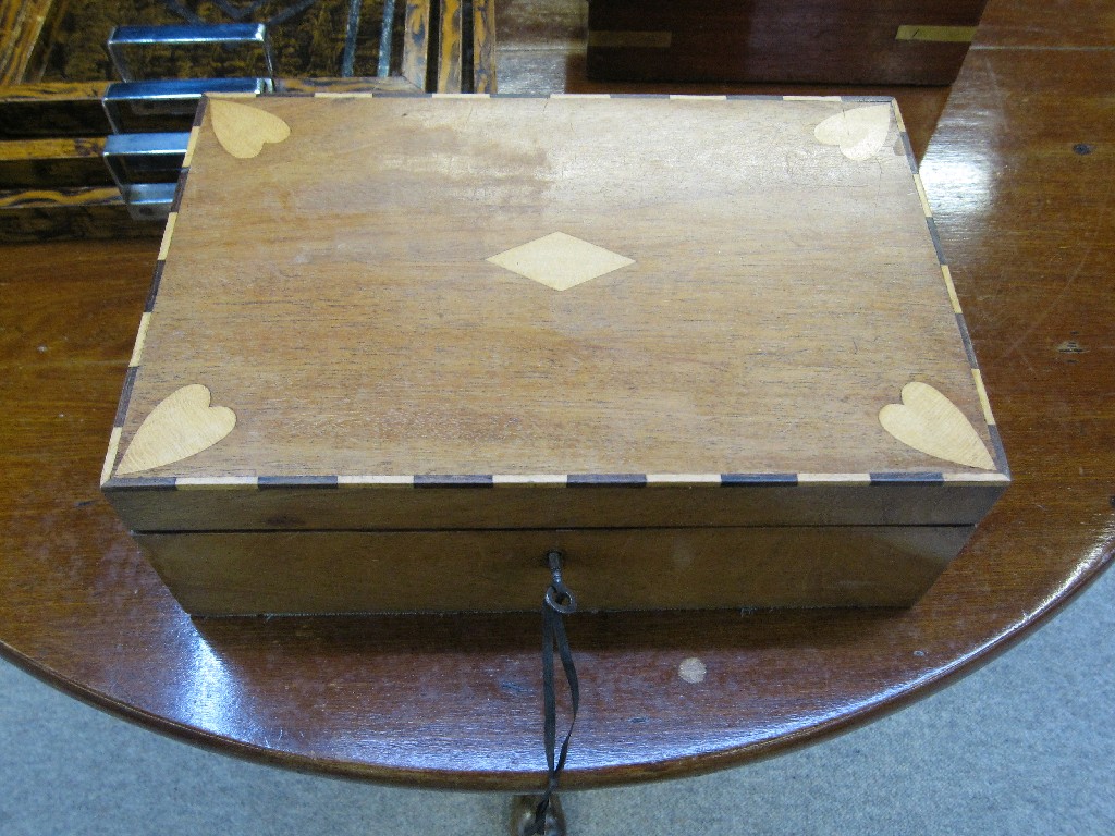 Appraisal: Satinwood inlaid mahogany jewellery box