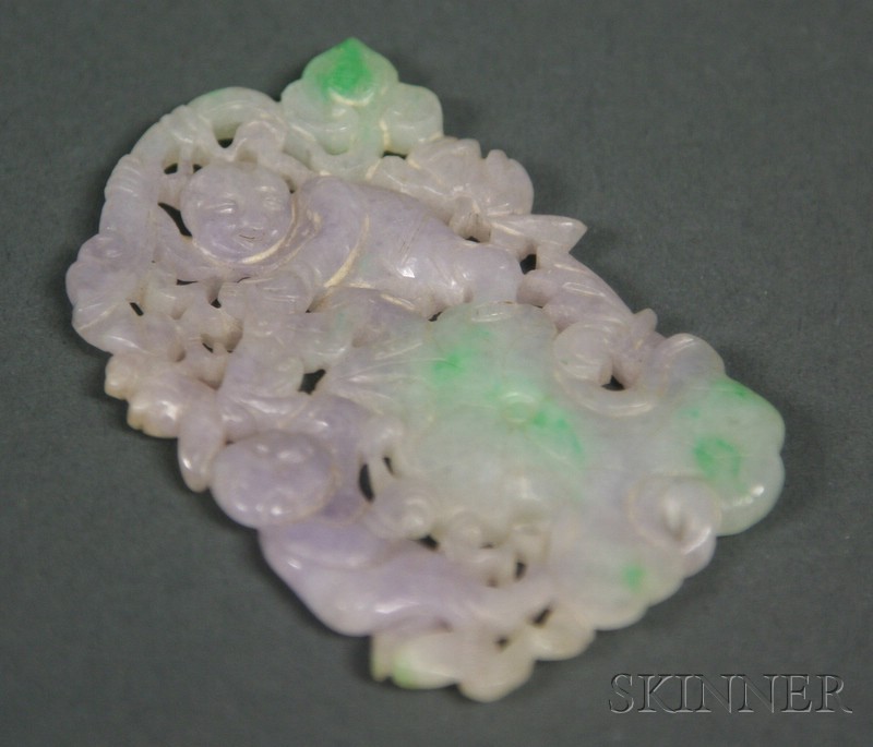 Appraisal: Jade Pendant China th century lavender with apple green markings