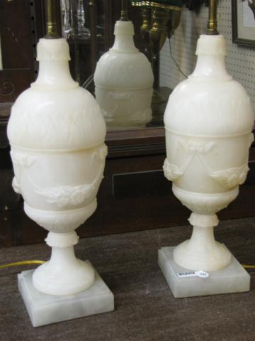 Appraisal: Pair of carved alabaster banquet lamps with shades