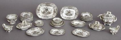 Appraisal: STAFFORDSHIRE BROWN TRANSFER-PRINTED MINIATURE TABLE SERVICE With couples flanking a