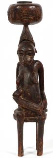 Appraisal: AFRICAN CARVED WOOD FERTILITY SCULPTURE H '' DIA ''