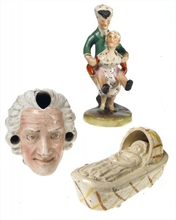 Appraisal: A STAFFORDSHIRE PORCELANEOUS MINIATURE GROUP OF DR SYNTAX LANDING AT