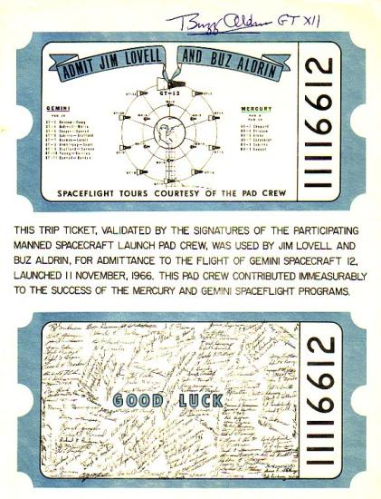 Appraisal: Gemini XII Ticket to Space A commemorative sheet given to