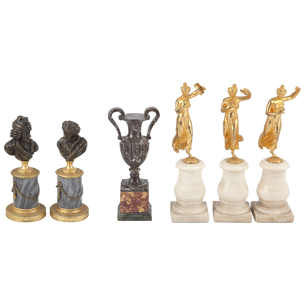 Appraisal: Group of Empire Style Gilt and Patinated-Bronze Figures Comprising a