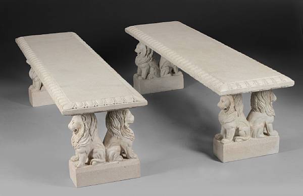 Appraisal: A pair of Neoclassical style carved granite benches The rectangular