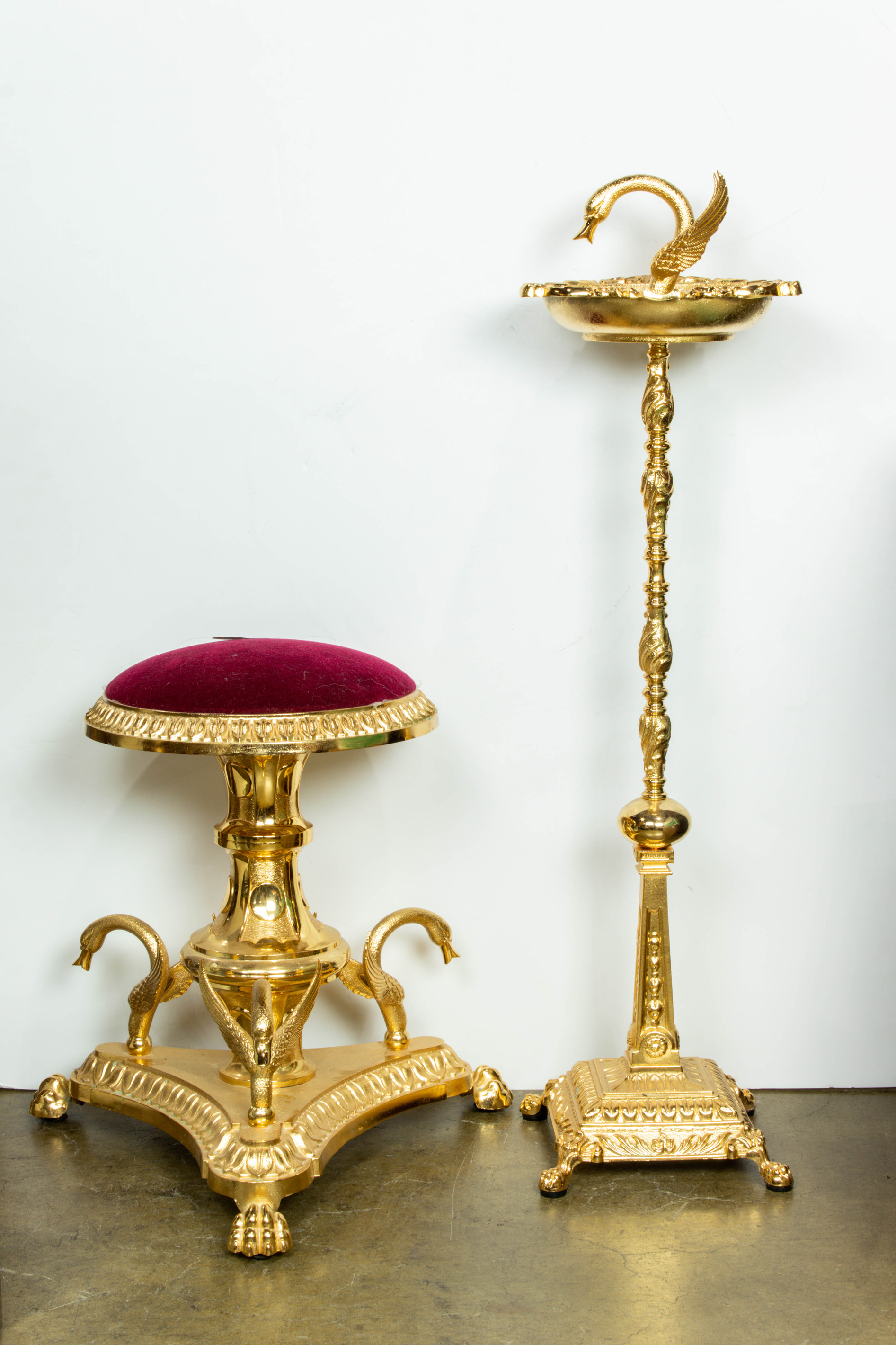 Appraisal: LOT OF A GILT METAL TRIPOD SWAN STOOL lot of