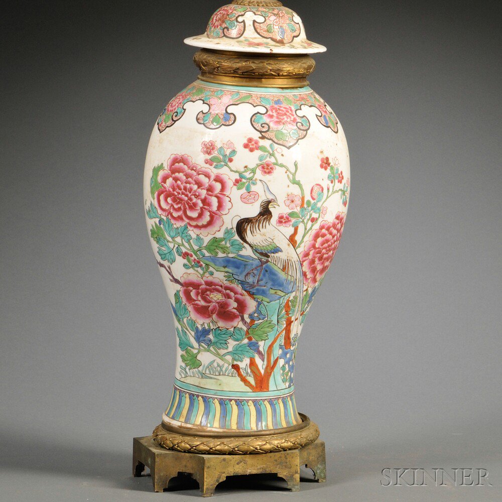 Appraisal: Famille Rose Covered Jar Mounted as a Lamp China th