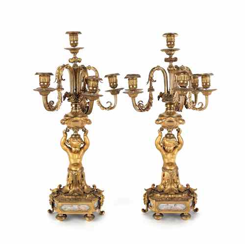 Appraisal: Pair of French ormolu candelabra ca with putti supports and