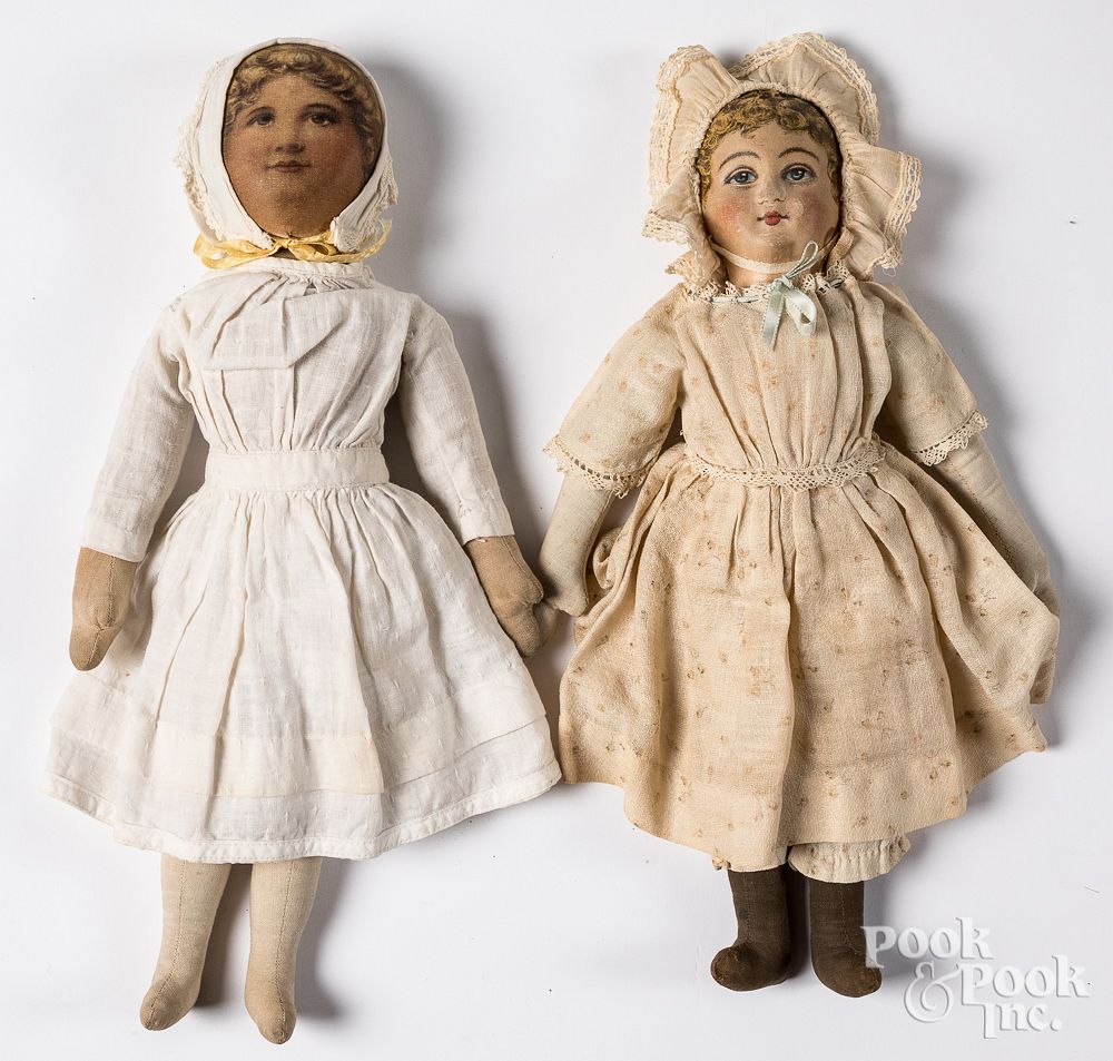 Appraisal: Two printed fabric cloth dolls th c Two printed fabric