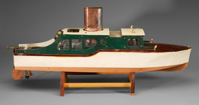 Appraisal: Steam-powered boat model wood with miniature steam boiler with brass