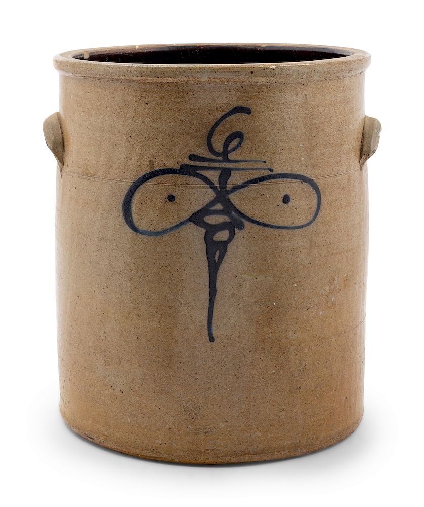 Appraisal: A Cobalt Decorated Stoneware Six-Gallon Crock A Cobalt Decorated Stoneware